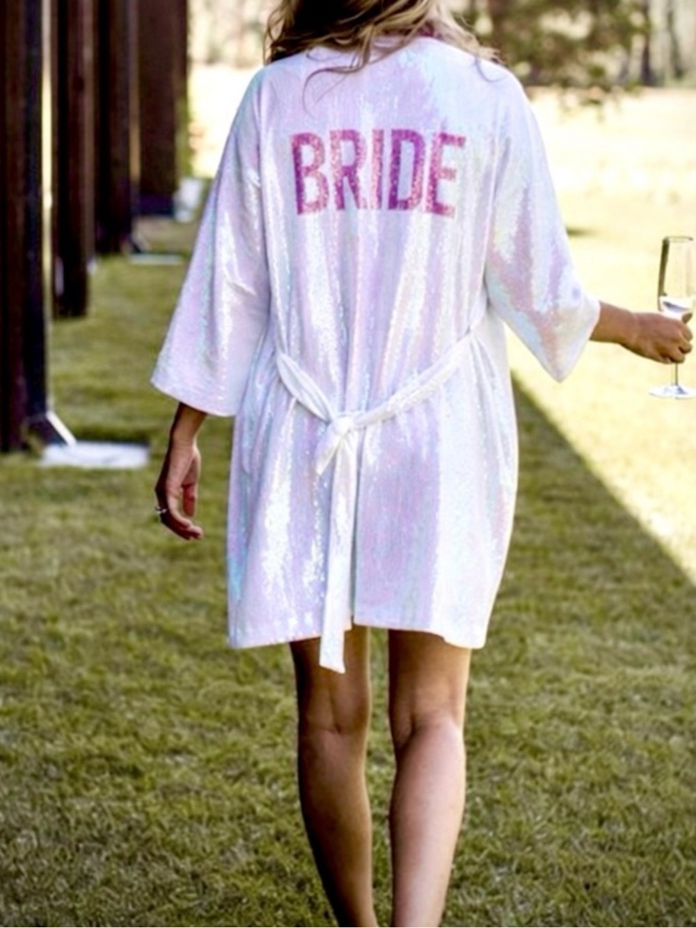 Hayley Paige Bride sequin white robe kimono for wedding, bachelorette size small